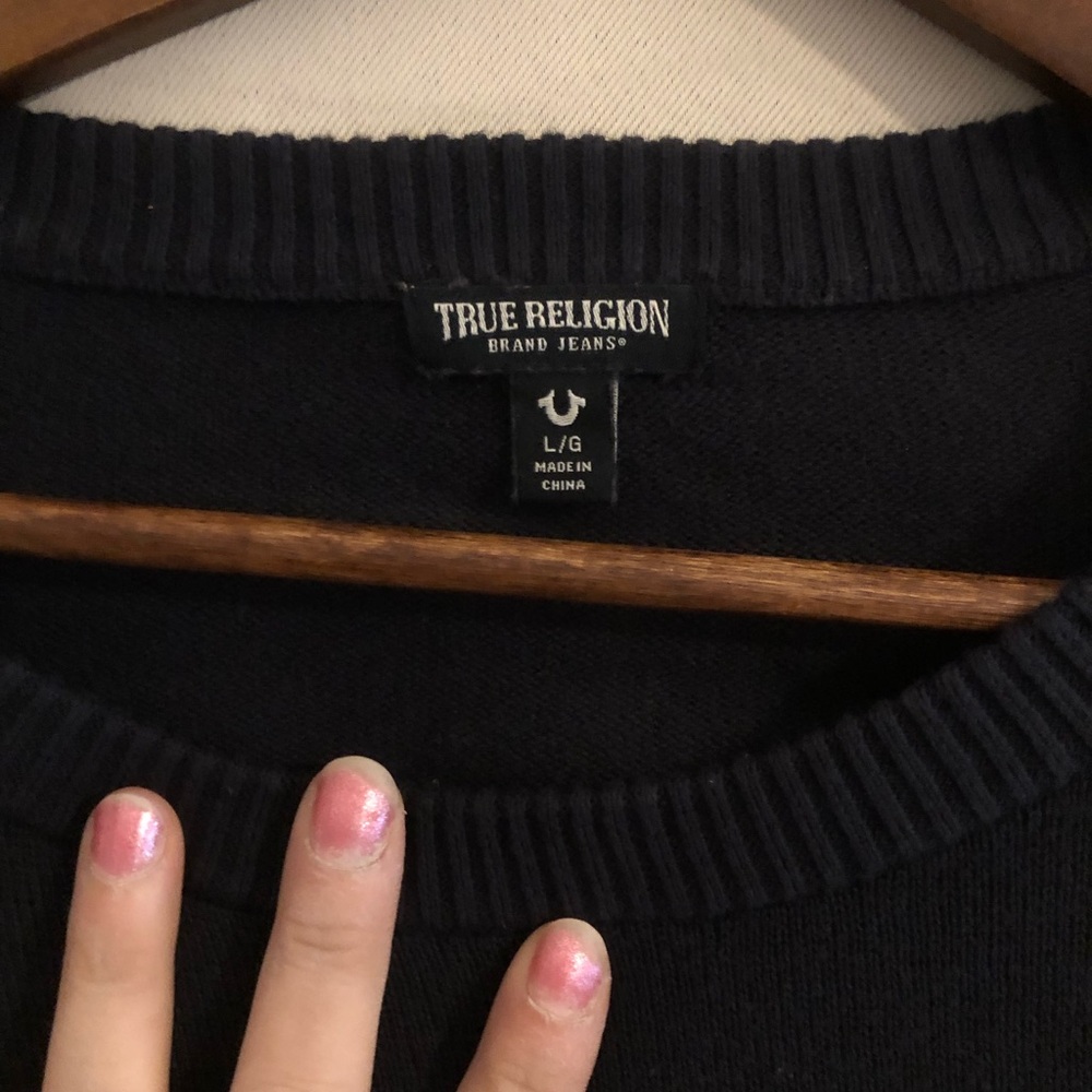 TRUE RELIGION | CROP LOGO SWEATER Dark Navy Blue - Picture 6 of 9